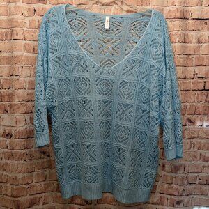 DOKOTOO Sweater V-Neck Knit 3/4 Sleeve 100% Acrylic LIGHT BLUE Size XL